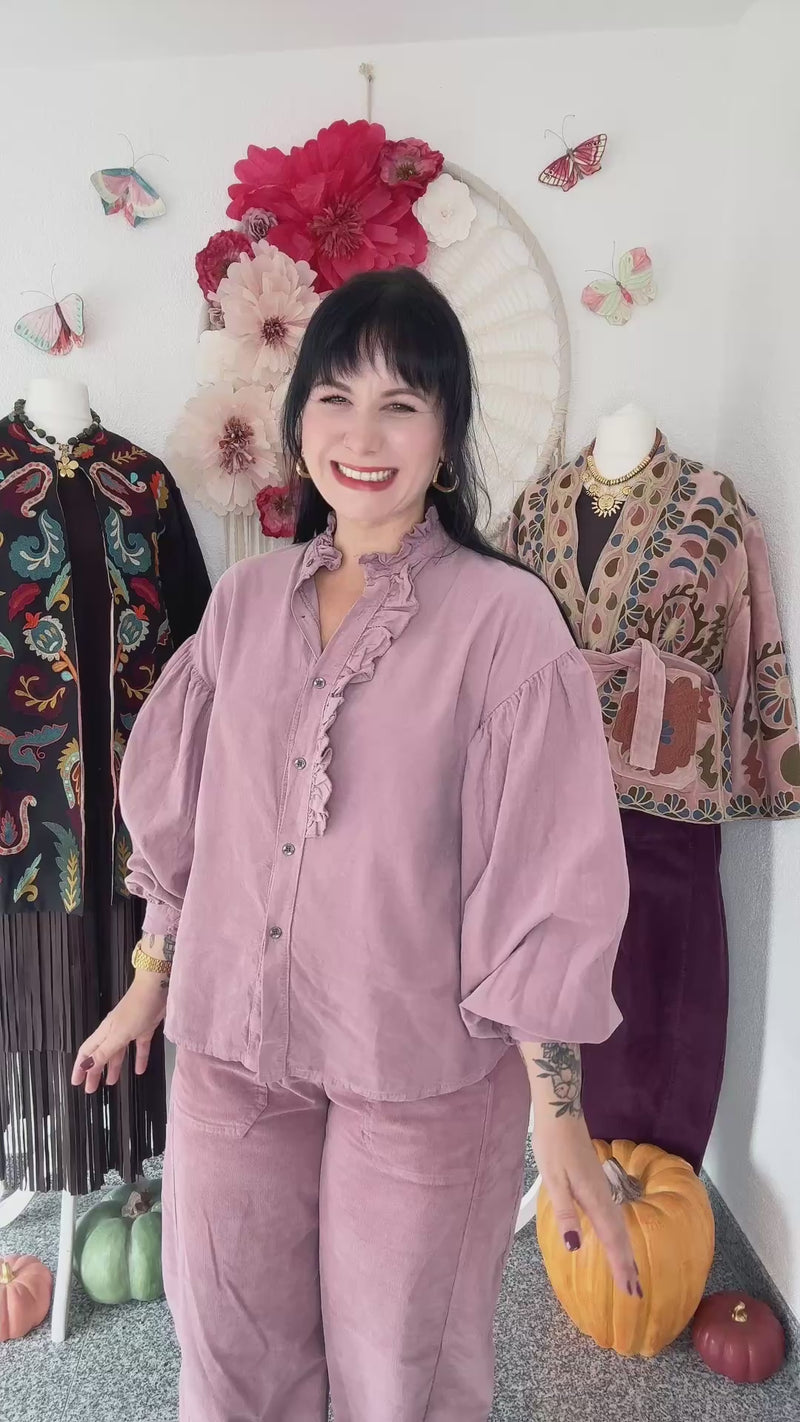 CORDBLUSE MIT RÜSCHEN IN ALTROSA - ONE SIZE -