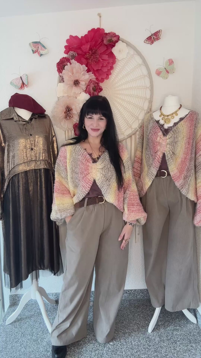 WEITE CORDHOSE MIT GÜRTEL IN BEIGE - ONE SIZE -