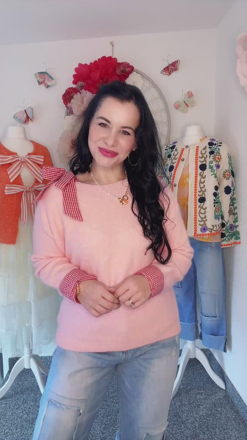 FEINSTRICKPULLOVER MIT SCHLEIFCHEN AN DER SCHULTER - ONE SIZE -
