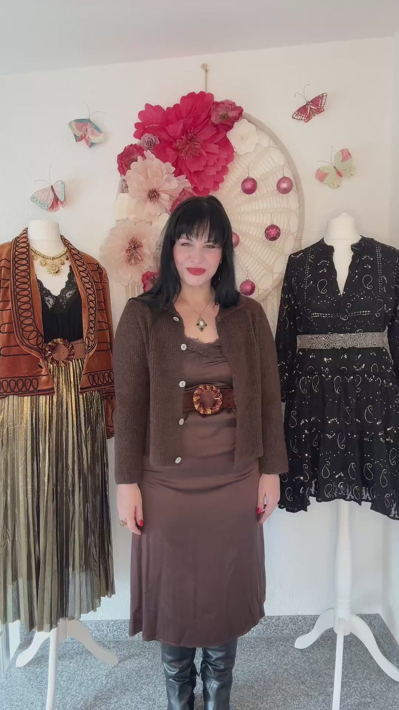 SATINIERTES SLIP-DRESS IN BRAUN - ONE SIZE -