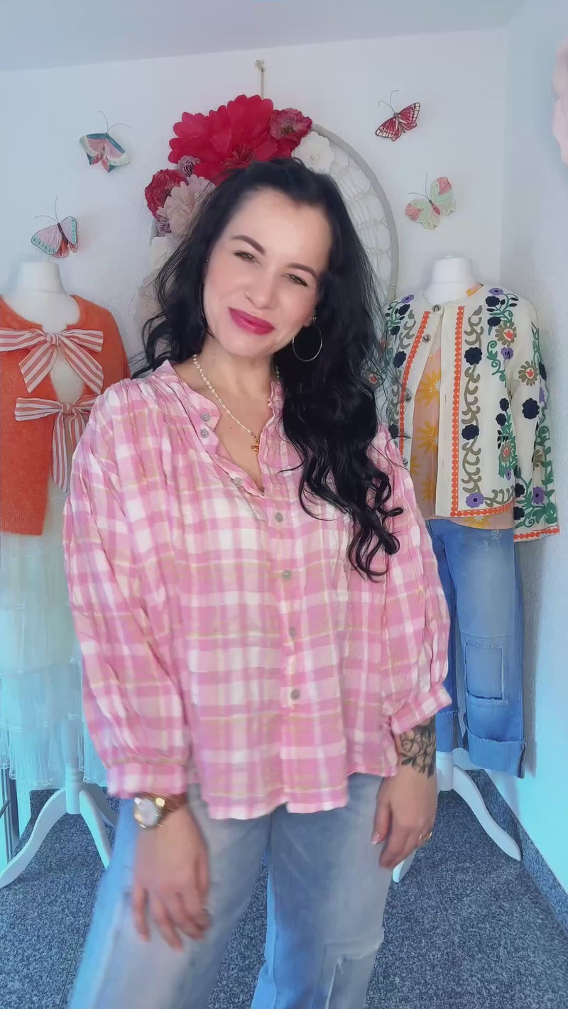 OVERSIZED BLUSE MIT KAROMUSTER - ONE SIZE -