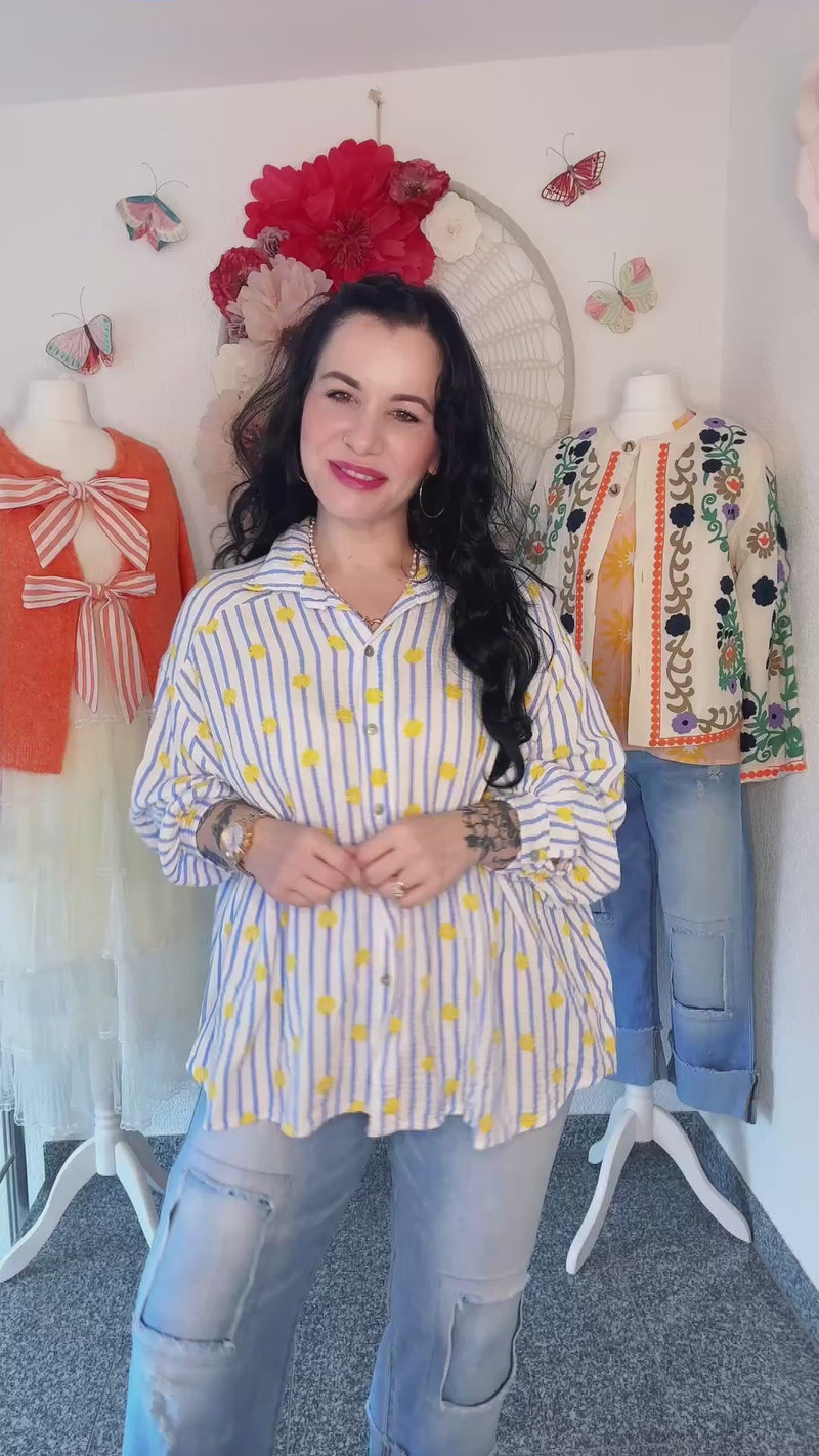 MUSSELINBLUSE MIT BLÜMCHEN & STREIFEN - ONE SIZE -